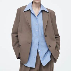 COS Relaxed Single Breasted Wool Blend Blazer in Beige Size 6